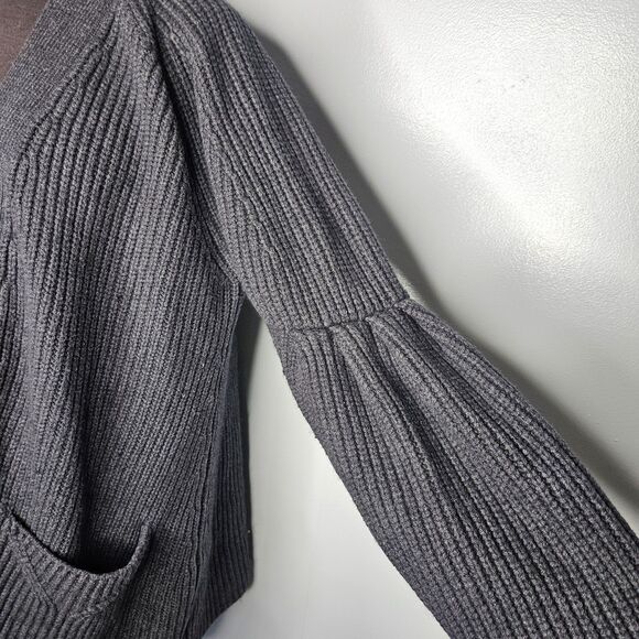 Anthropologie KNITTED & KNOTTED Posie Cardigan Lrg Gray Elbow Balloon Sleeve - Picture 5 of 11